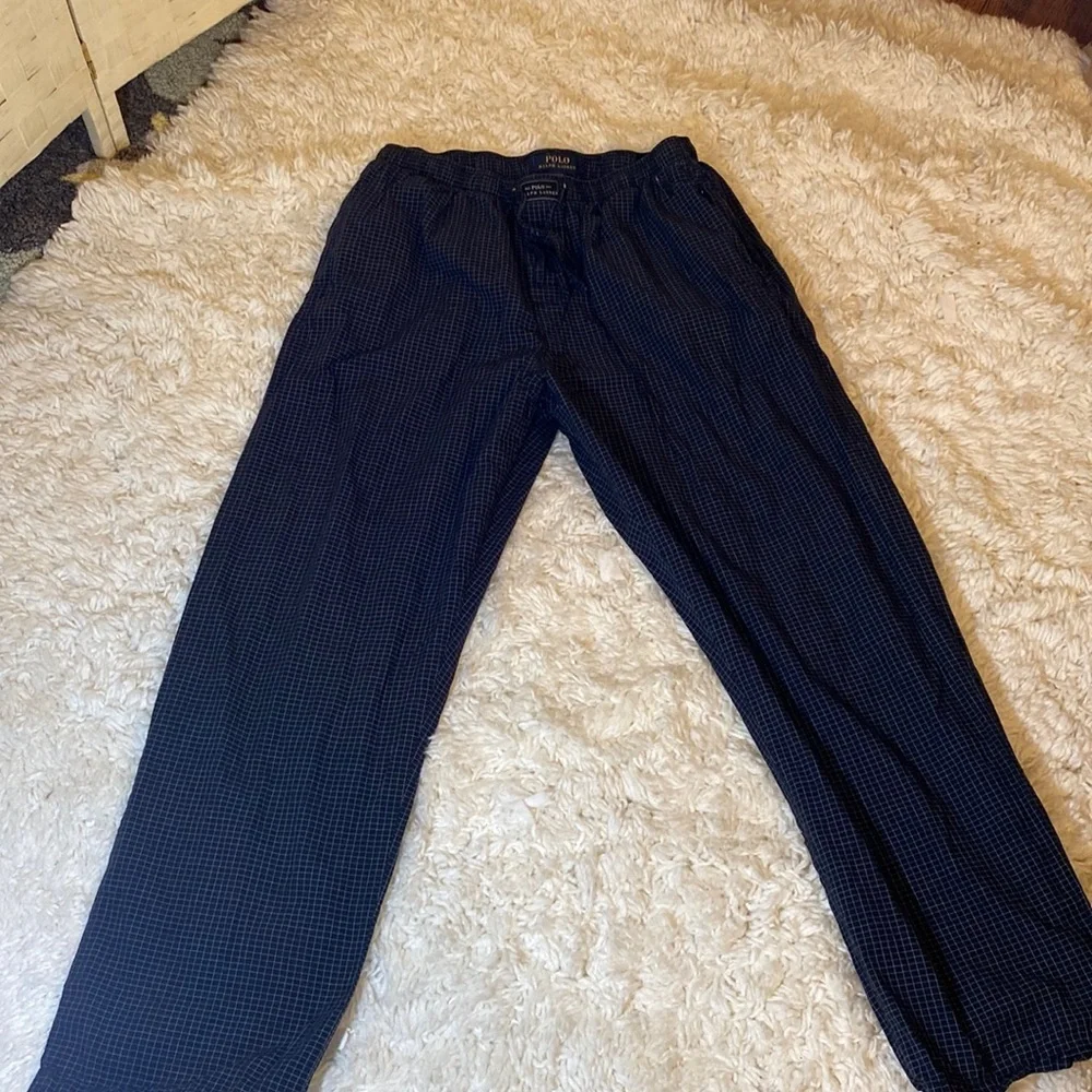POLO RALPH LAUREN NAVY BLUE WHITE LOUNGE PANTS SLEEPWEAR PAJAMA BOTTOMS Sz L EUC